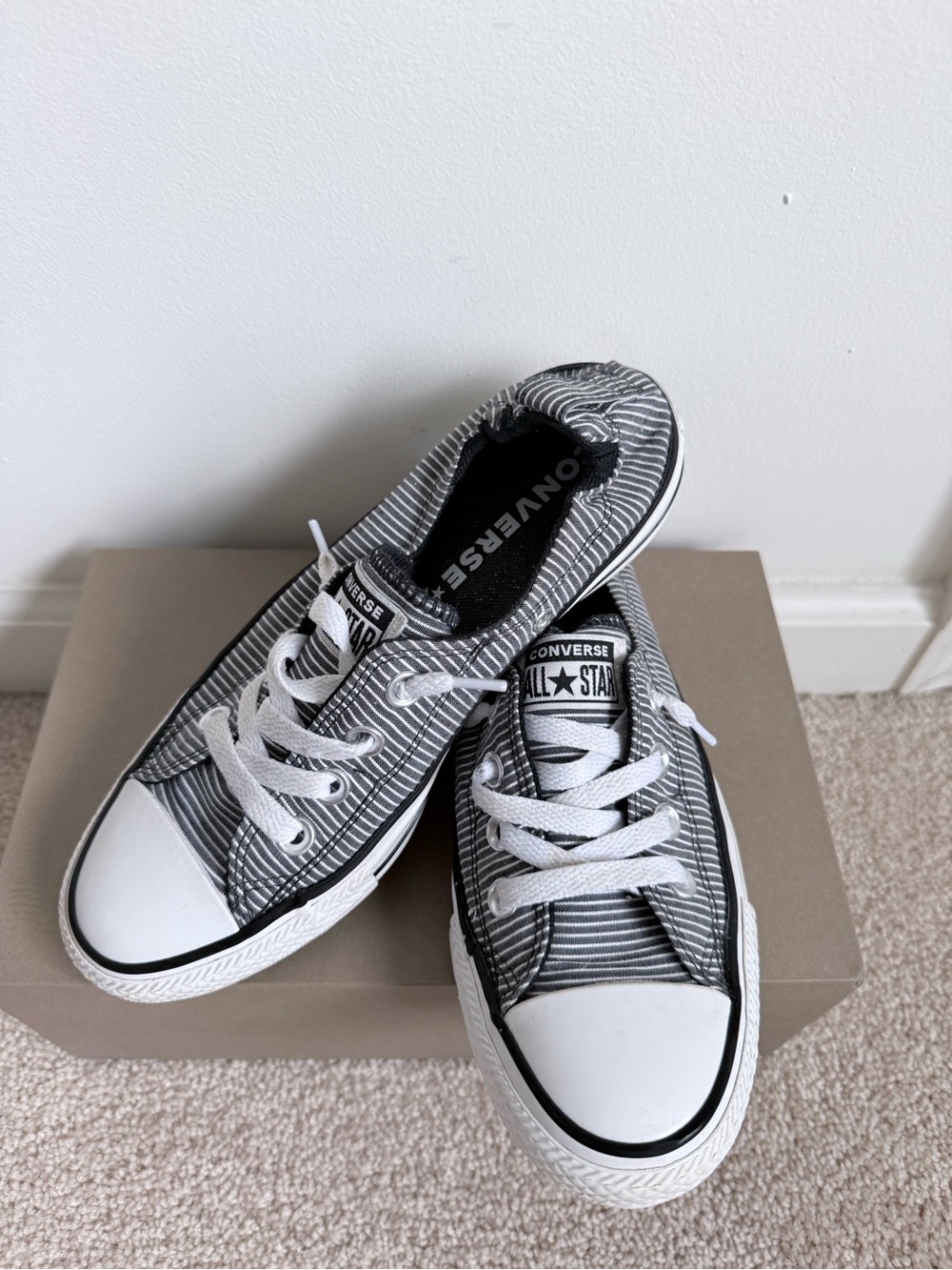Converse All Star Shoreline Slip Ons Black & White Striped EUC